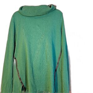 Rafaella XL Green Top Faux Leather Trim‎ Cowl Neck Mixed Media Pullover